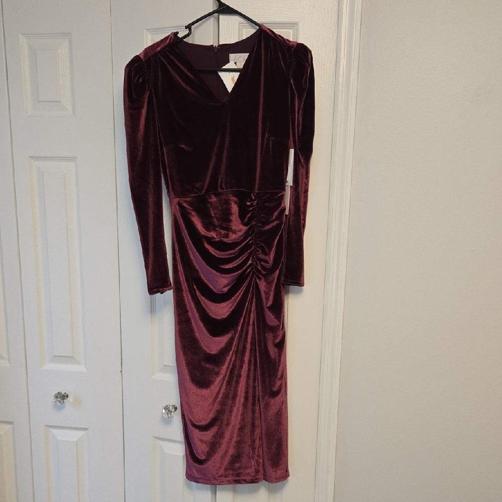 NWT Rachel Parcell Velvet Long Sleeve Dress in Deep Burgundy